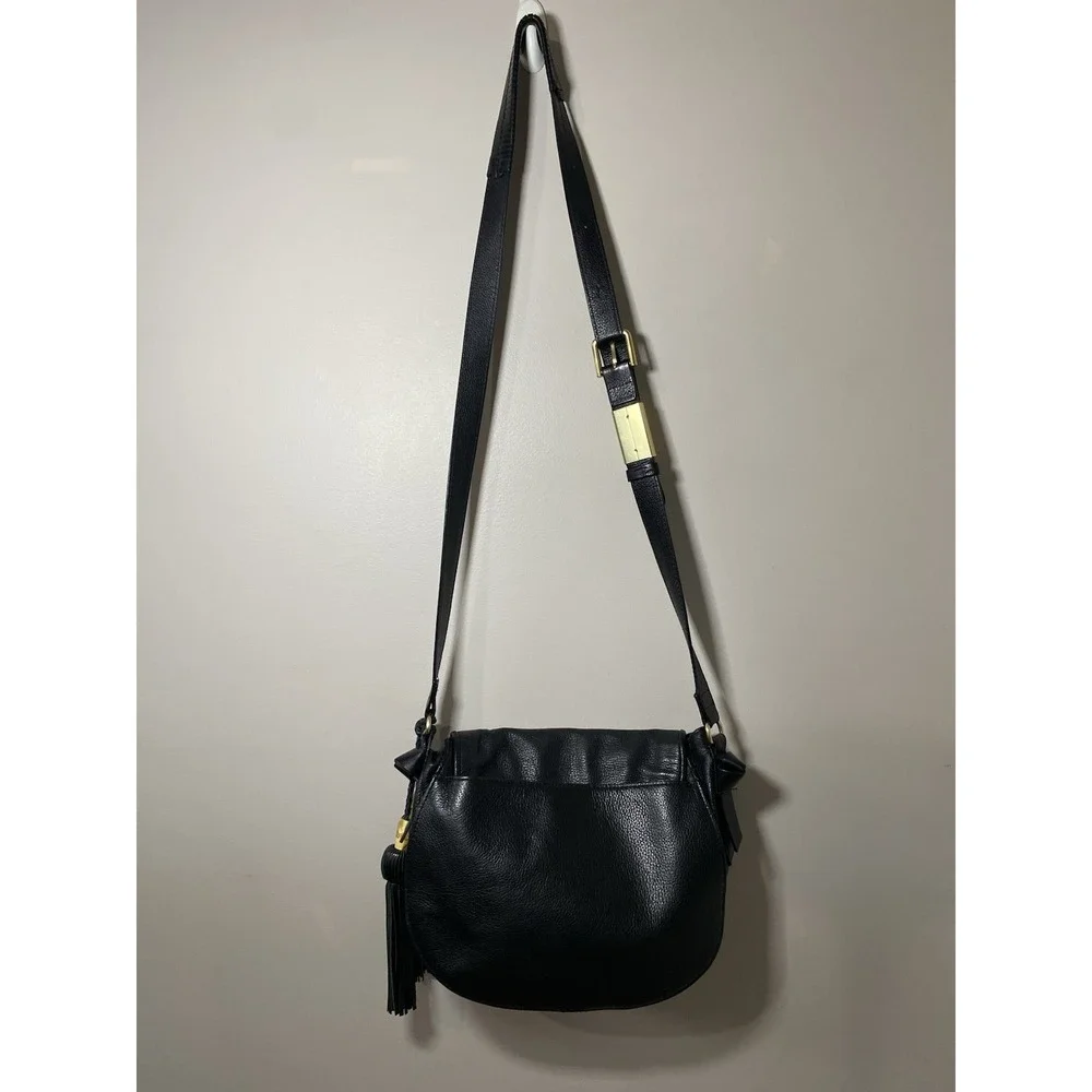Foley + Corinna Charlotte Saddle Bag MEDIUM Pebbled Black Leather Woven Design‎